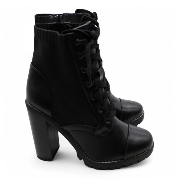 BCBGENERATION Womens Black Stretch Cushioned Lug Sole Lace up Booties - Picture 4 of 9